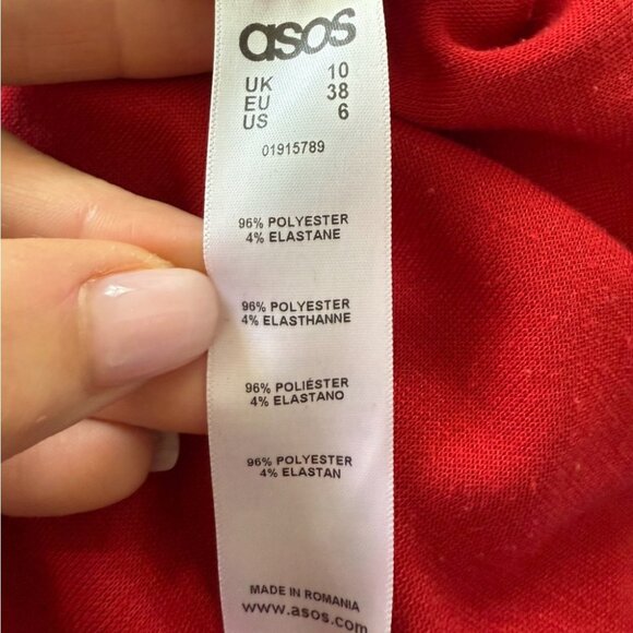 ASOS Red Deep V-neck 3/4 Sleeve Midi Dress - Picture 8 of 12